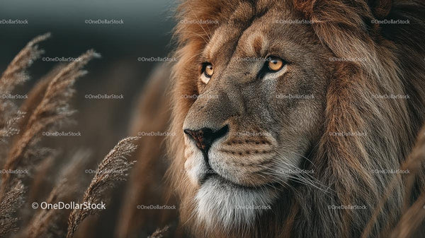 Majestic Lion with Lush Mane in Natural Habitat