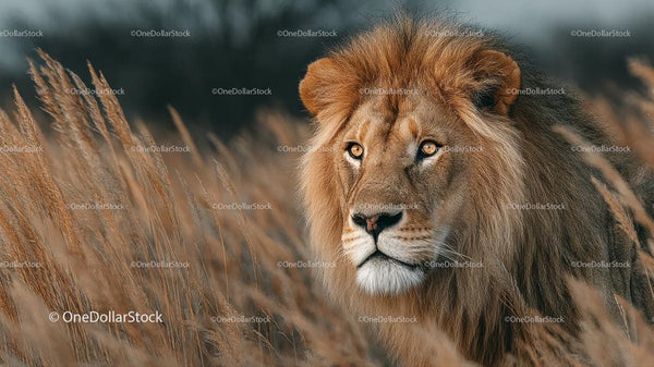 Majestic Lion in the Golden Savannah Grass