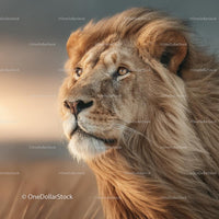 Majestic Lion Gazing Across the Savannah at Sunset