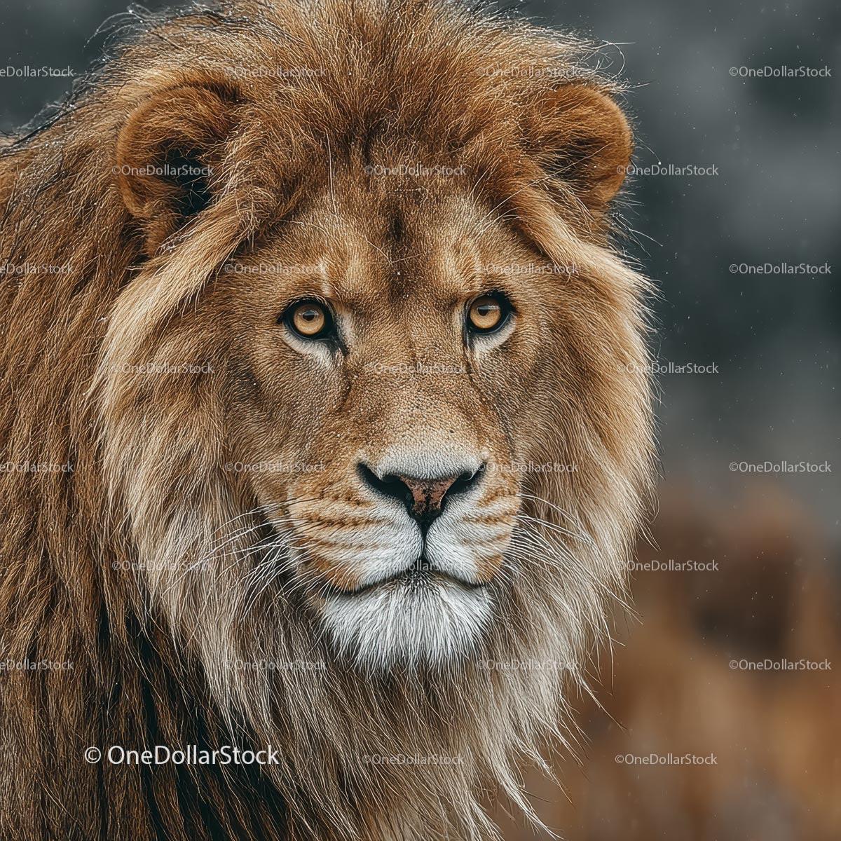 Majestic Lion with Golden Mane in Natural Habitat