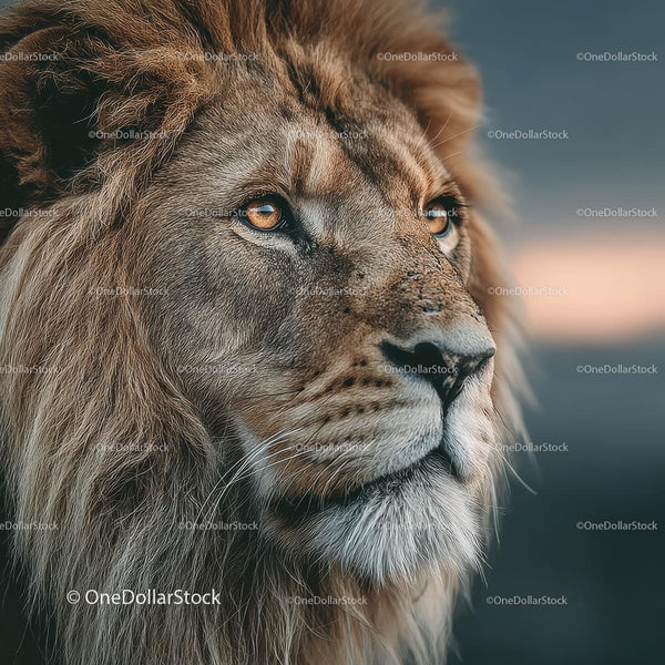 Majestic Lion at Sunset with a Regal Mane