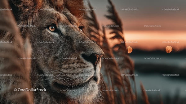 Majestic Lion at Sunset with Golden Mane