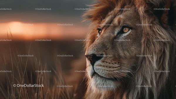 Majestic Lion with Golden Mane at Sunset