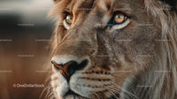 Majestic Lion Close-Up with Intense Gaze in Wildlife Setting