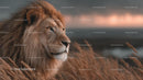 Majestic Lion with Golden Mane at Sunset in Savannah