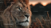 Majestic Lion at Sunset in the African Savannah