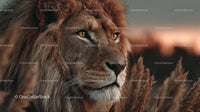 Majestic Lion Gazing at Sunset in the Savannah
