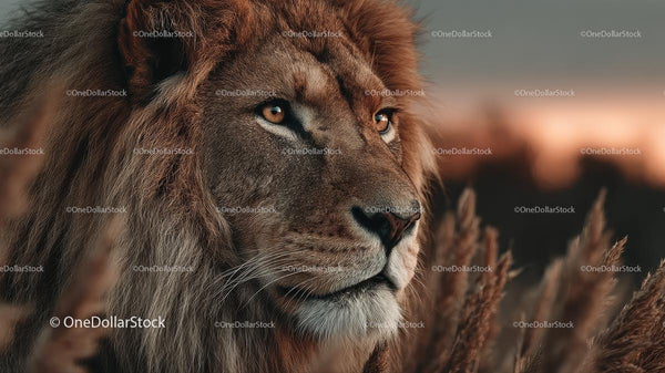 Majestic Lion Gazing at Sunset in the Savannah