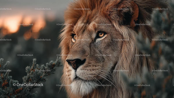 Majestic Lion Amidst African Wilderness at Sunset