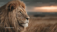 Majestic Lion in the African Savanna at Sunset