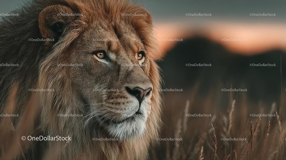 Majestic Lion Gaze at Sunset in the Savanna