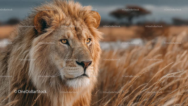 Majestic Lion in the Golden African Savanna