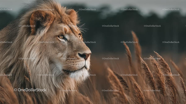 Majestic Lion in Serene Grassland Habitat