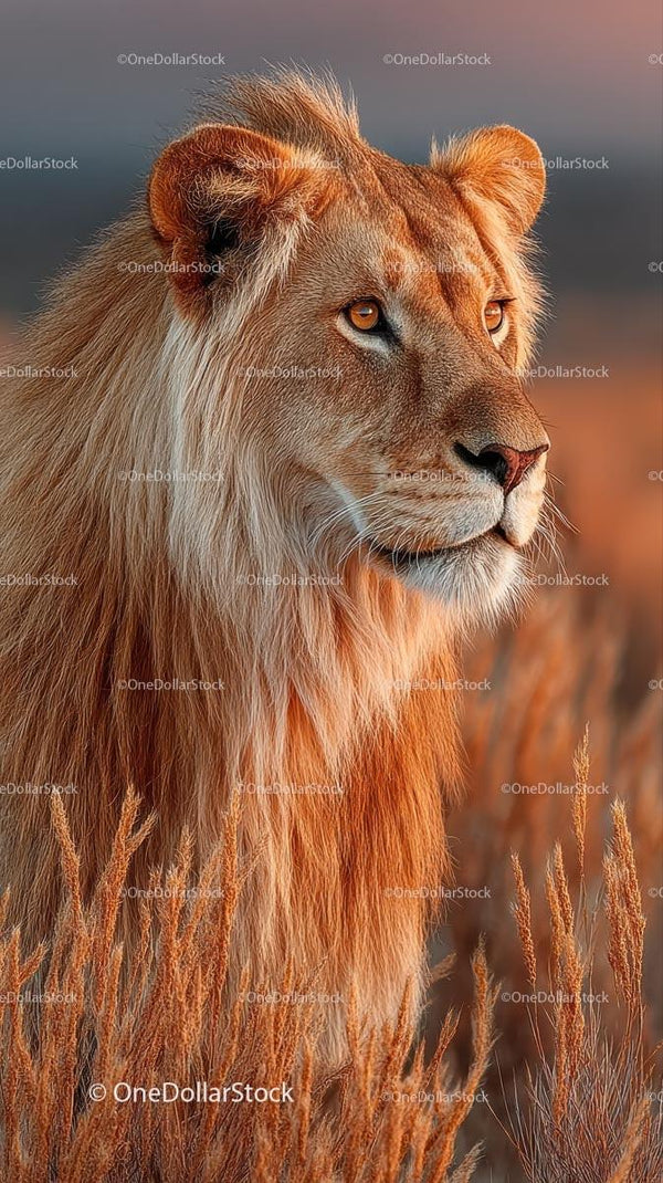 Majestic Lion with Golden Mane in African Savanna