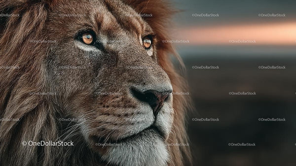 Majestic Lion Portrait at Sunset in the Wilderness