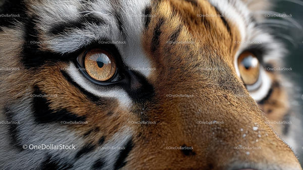 Intense Close-Up of a Tiger's Eyes and Stripes
