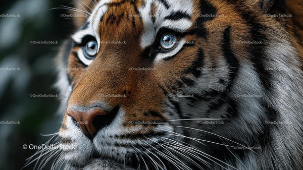 Majestic Bengal Tiger with Striking Blue Eyes in Profile