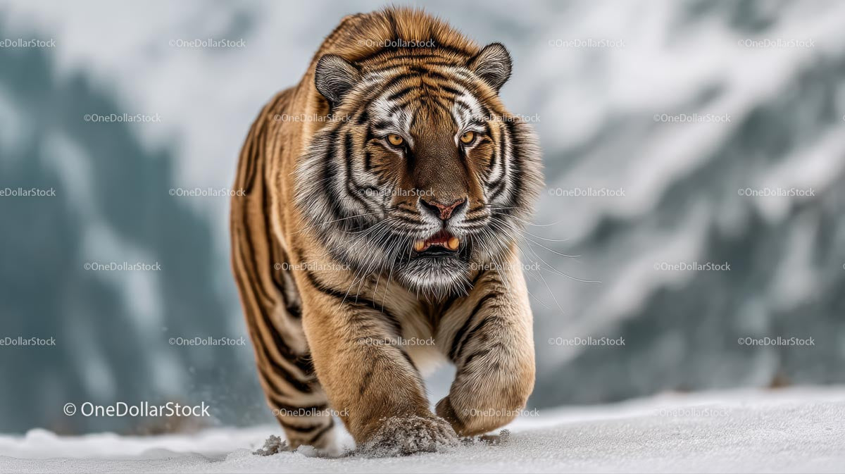 Majestic Siberian Tiger Walking Through Snow