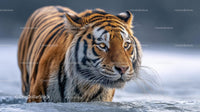 Majestic Tiger Wading Through Water in Natural Habitat