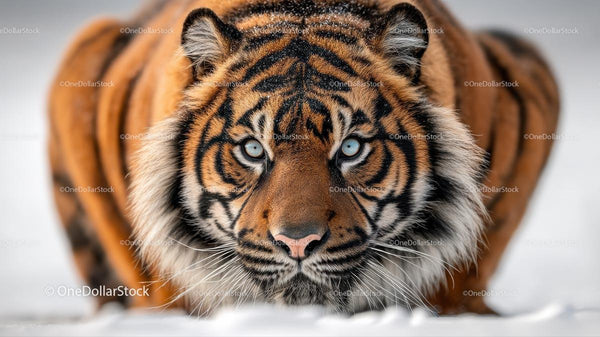 Intense Stare of Majestic Tiger in Snowy Wilderness