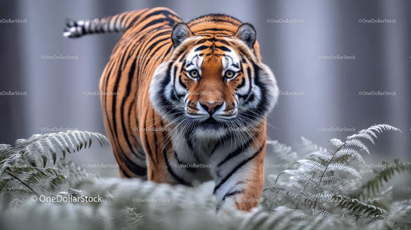 Majestic Tiger Stalking Through the Jungle Underbrush