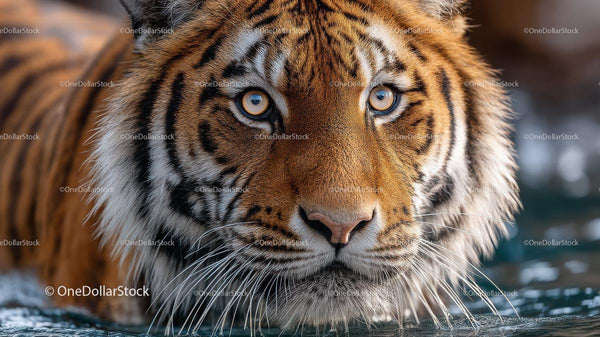 Majestic Tiger Immersed in Water with Intense Gaze