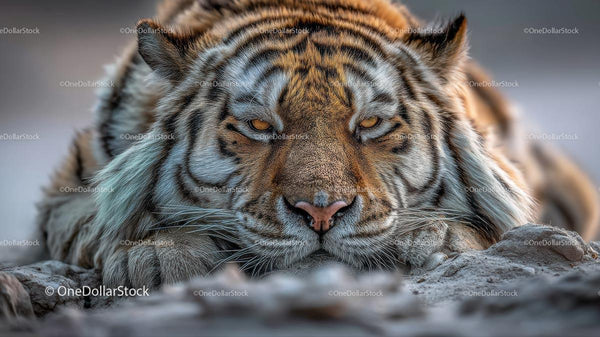 Majestic Tiger Resting with Intense Gaze