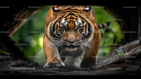 Fierce Tiger Stalking Through Jungle Path