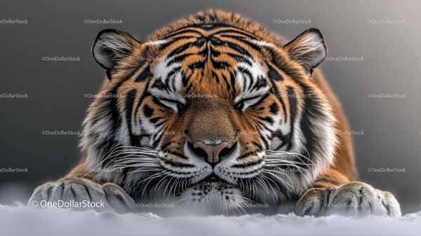 Majestic Siberian Tiger Resting on Snow