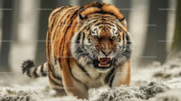 Majestic Tiger Roaring in Snow-Covered Forest