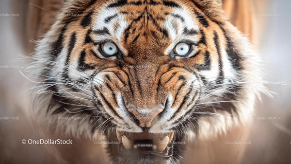 Majestic Tiger with Intense Blue Eyes in Close-Up