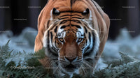 Majestic Tiger Stalking Through Ferns in the Wilderness