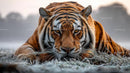 Majestic Bengal Tiger in Frosty Grassland