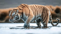 Majestic Bengal Tiger Strolling Through Shallow Water