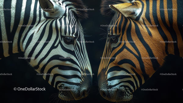 Zebra and Tiger Face to Face in Stunning Contrast