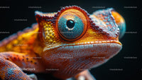 Macro Close-up of a Vibrant Chameleon with Detailed Scales