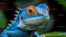 Close-Up of a Blue Lizard with Striking Orange Eyes