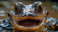 Close-Up of a Caiman with Open Mouth Showing Teeth