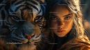 Fierce Connection Between Young Woman and Tiger