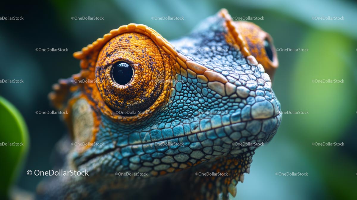 Close-Up of a Colorful Chameleon Lizard