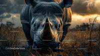 Majestic Rhinoceros in Golden Savannah Sunset