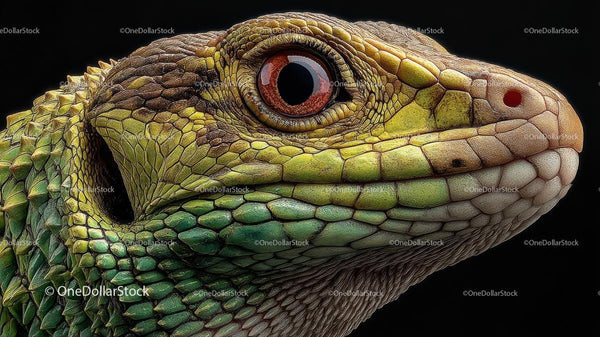 Close-Up of Green and Brown Lizard with Scaly Skin Texture