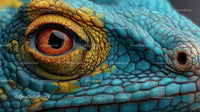 Vibrant Blue and Yellow Lizard Eye Close-Up