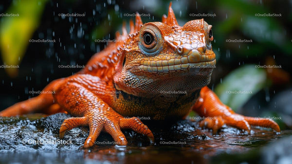 Vibrant Orange Lizard in Rainforest Habitat