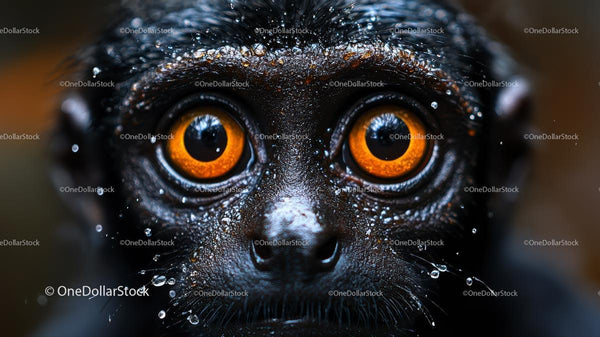 Close-Up of Primate with Wet Fur and Intense Stare