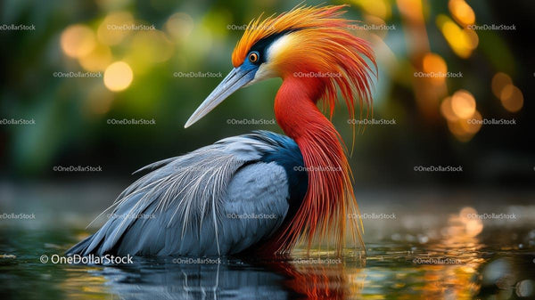 Exotic Bird with Vibrant Plumage in Serene Setting