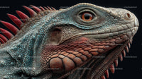 Close-Up of a Vibrant Iguana Head with Colorful Scales