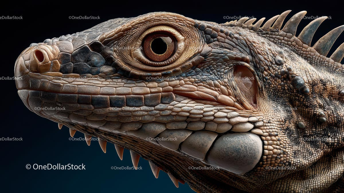 Close-Up of a Detailed Iguana Head with Scales
