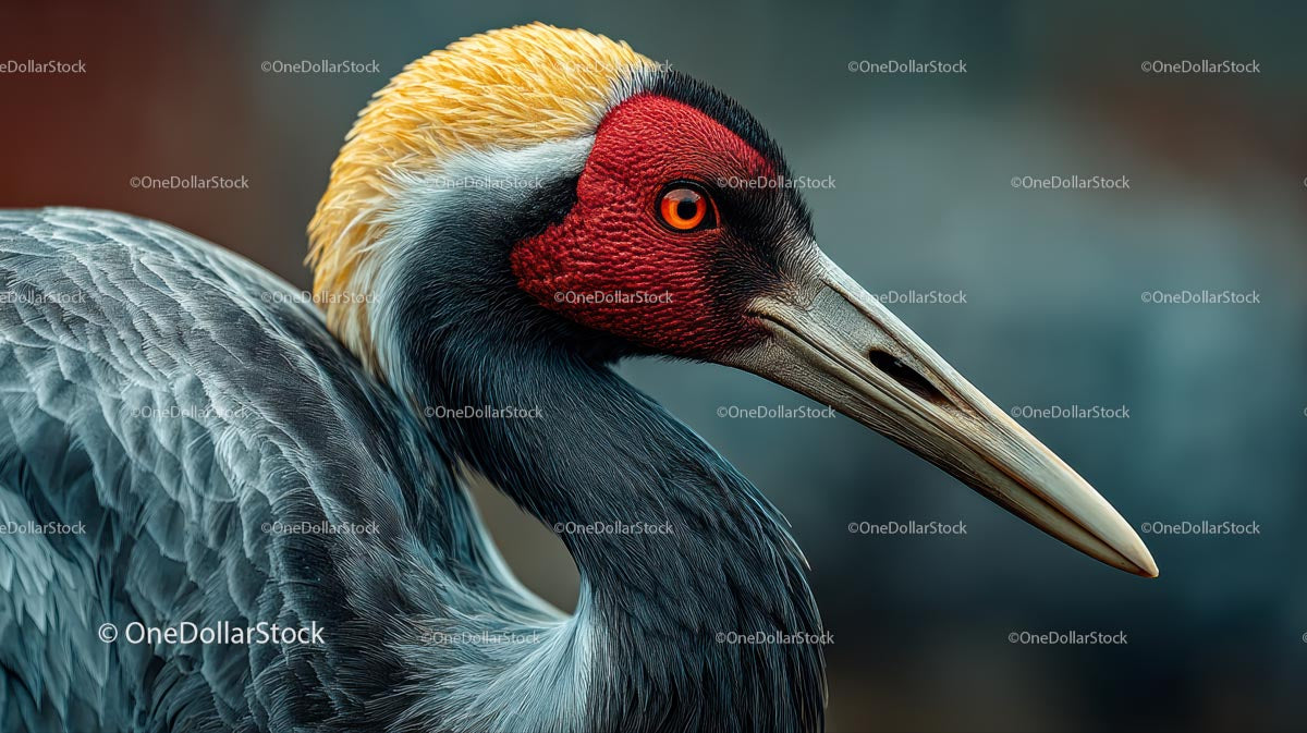Portret majestatycznego żurawia koronowanego z bliska