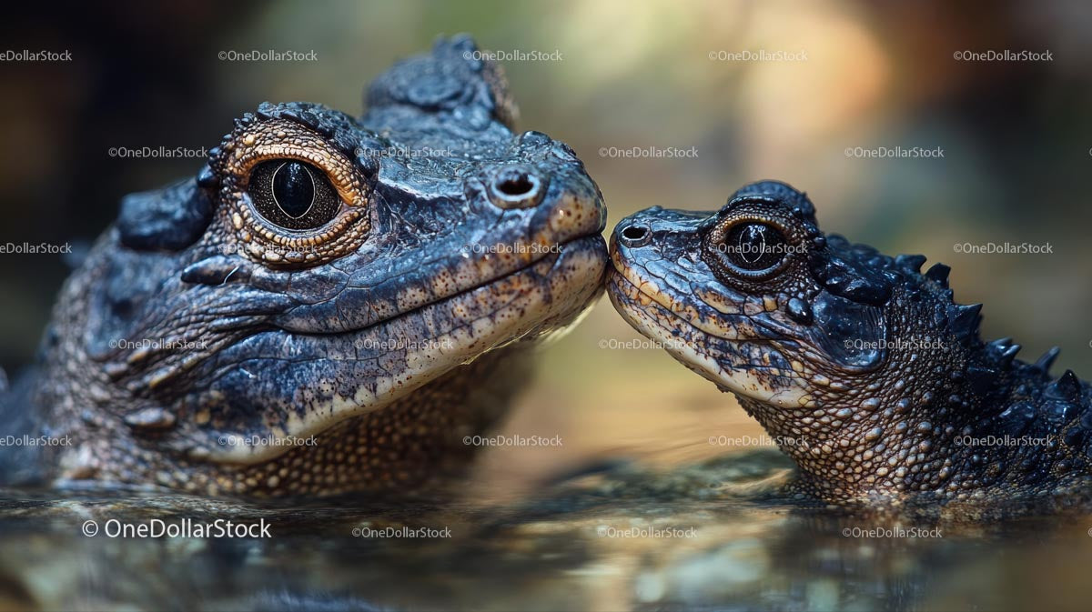 Crocodile and Baby in Serene Water Habitat